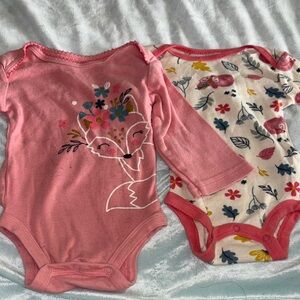 Charming Pink and White Fox Print Bodysuits